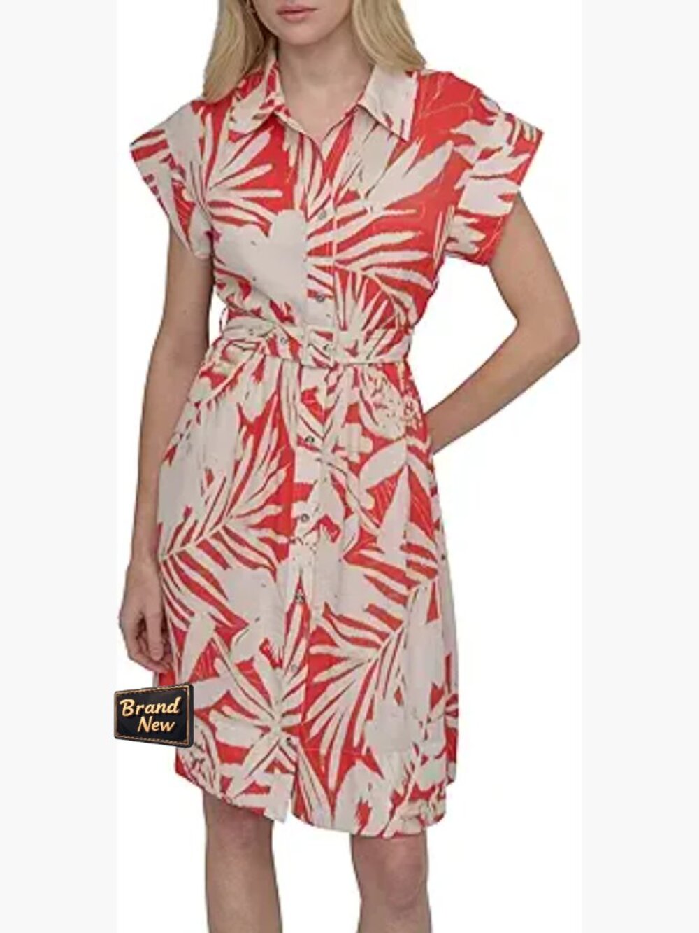 Short Sleeve Collared Neck Mini Dress with Removable Belt